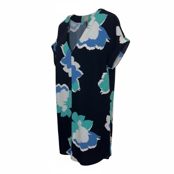 Flower Print Loose Flowing Dress V-Neck - Picture 1 of 4